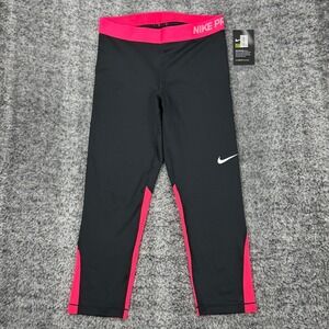 Nike Pro Dri-FIT Cool Black Pink Capris Leggings Women's M Training Athletic NEW